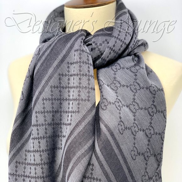 NWT GUCCI Grey GG Survie Monogram GG Scarf Shawl - Picture 8 of 9